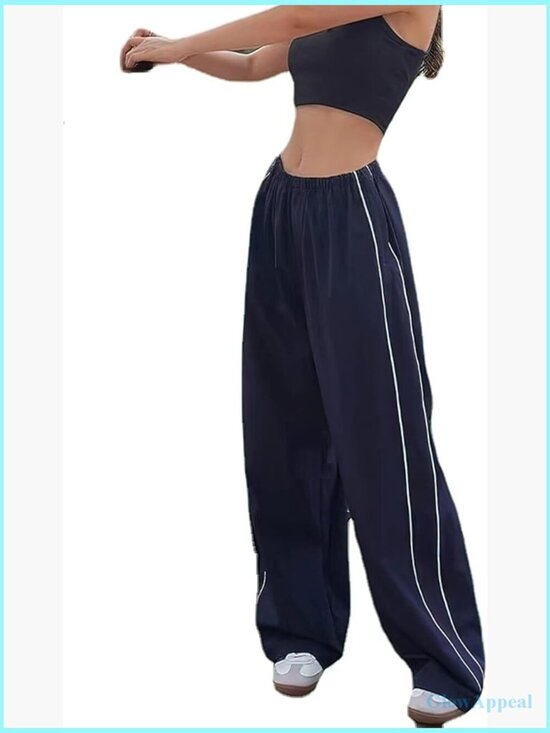Pants - Women's Baggy Parachute Track Pants Polyester Drawstring Loose Fit